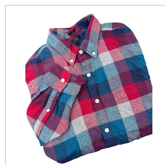 J.Crew‎  Red and Blue Cotton Casual Button Down Collared Shirt Slim Men's Large - Picture 4 of 7